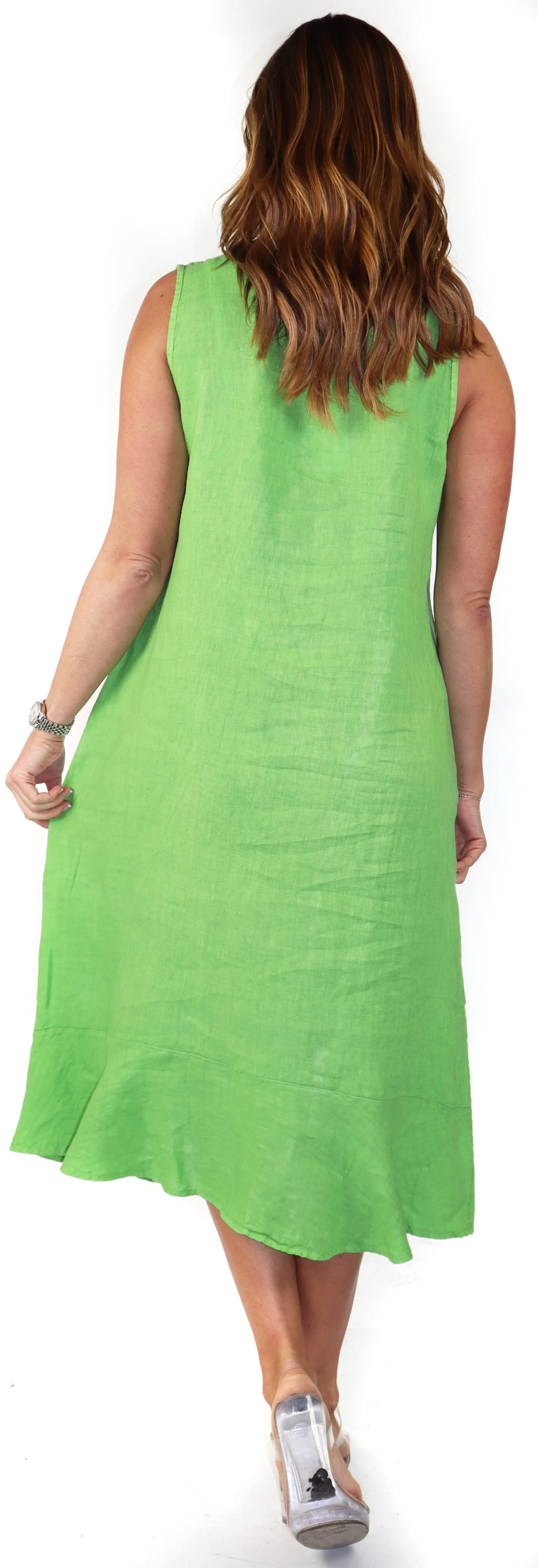 100% Linen Bohemian Sleeveless Boho Sun Dress, Made in Italy