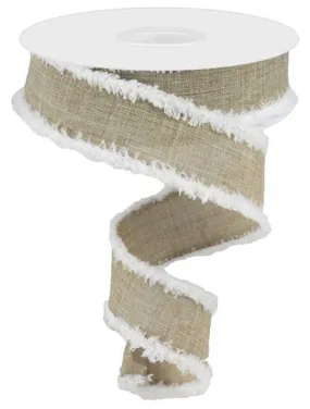 1.5" Beige Linen Ribbon/Chenille Edge - 10yds