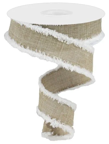 1.5" Beige Linen Ribbon/Chenille Edge - 10yds