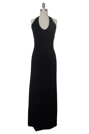 1990s Vintage Silk Lined Black Sweater Maxi Dress, Small to Medium
