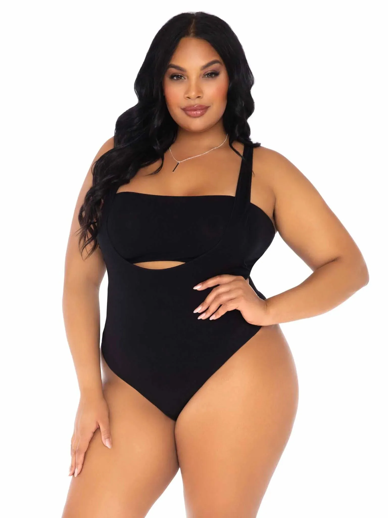 2 Pc Bandeau and Suspender Bodysuit - 1x/2x -  Black