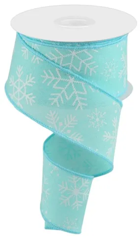 2.5" Snowflakes on Linen Ribbon: Ice Blue - 10yds