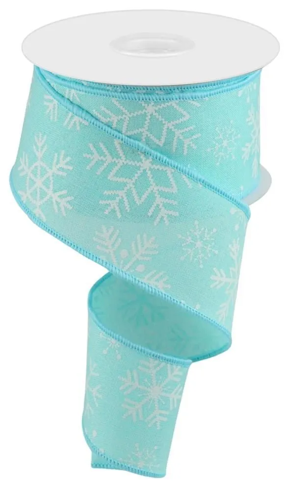 2.5" Snowflakes on Linen Ribbon: Ice Blue - 10yds