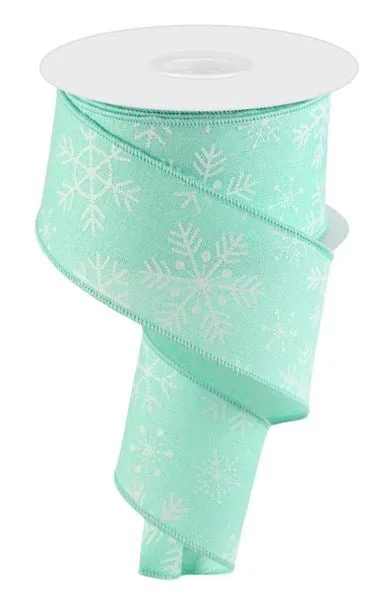 2.5" Snowflakes on Linen Ribbon: Mint - 10yds