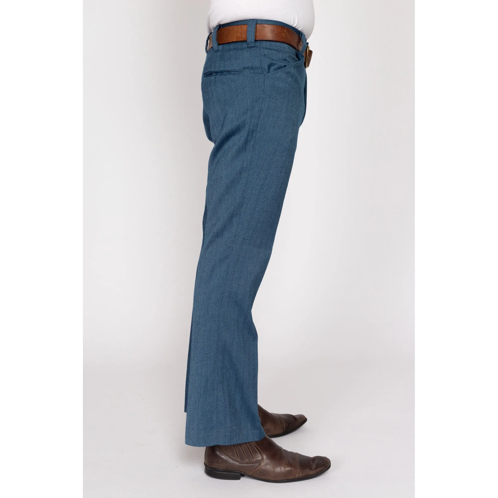 31x29 70s Slate Blue Herringbone Trousers