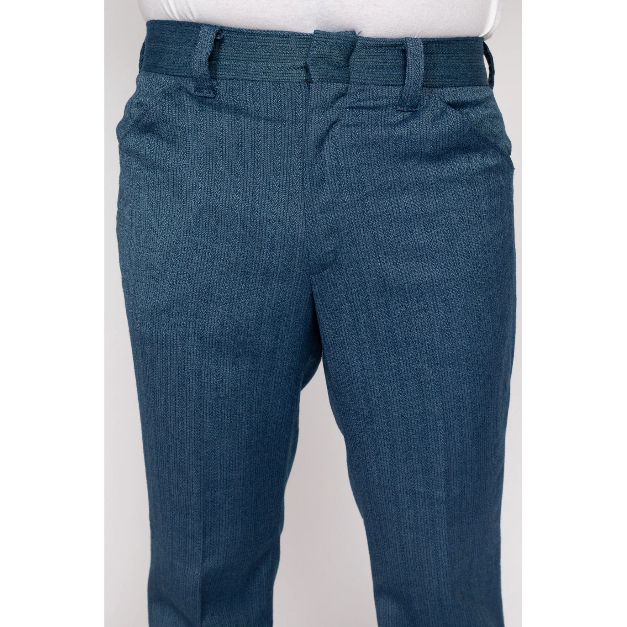 31x29 70s Slate Blue Herringbone Trousers