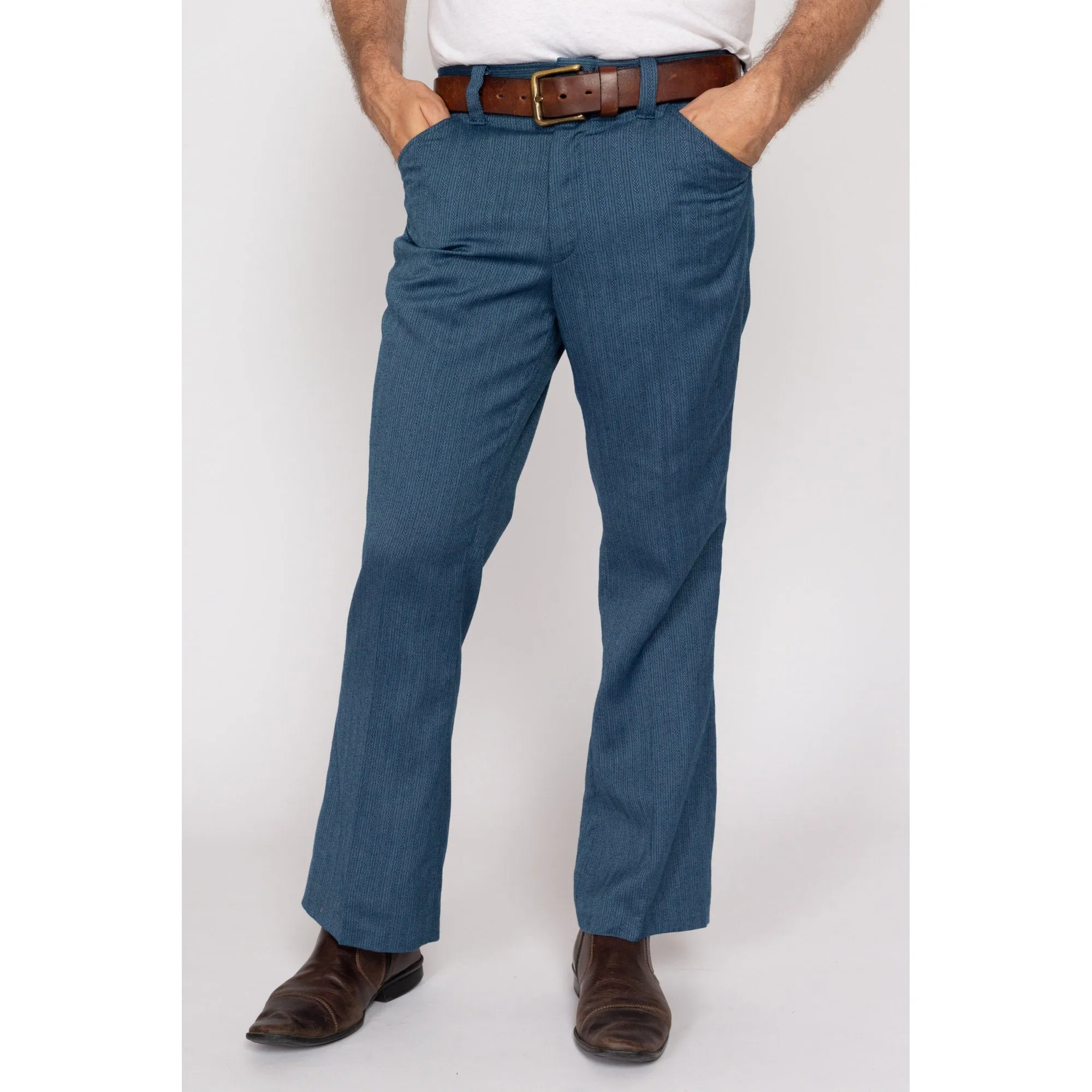 31x29 70s Slate Blue Herringbone Trousers
