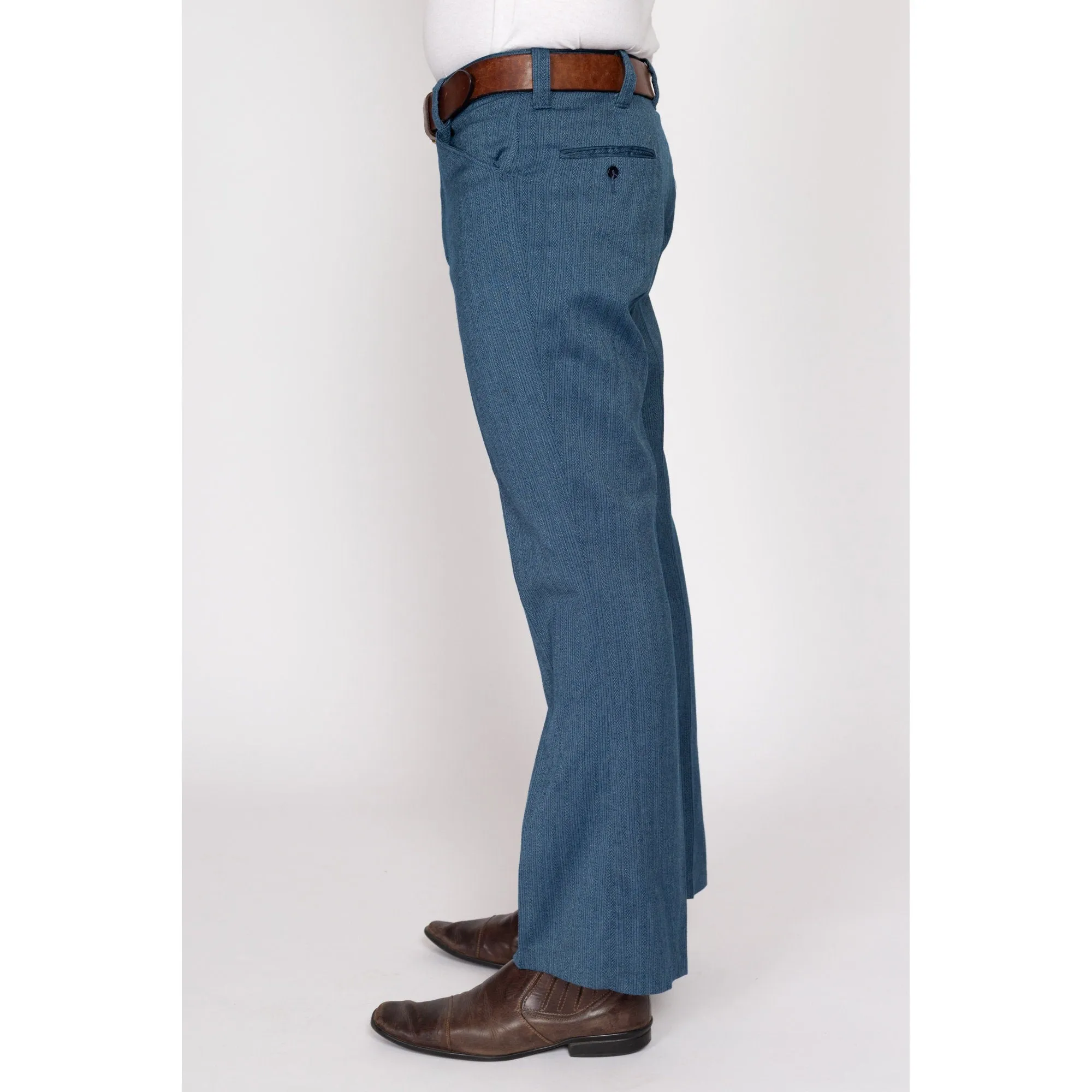 31x29 70s Slate Blue Herringbone Trousers