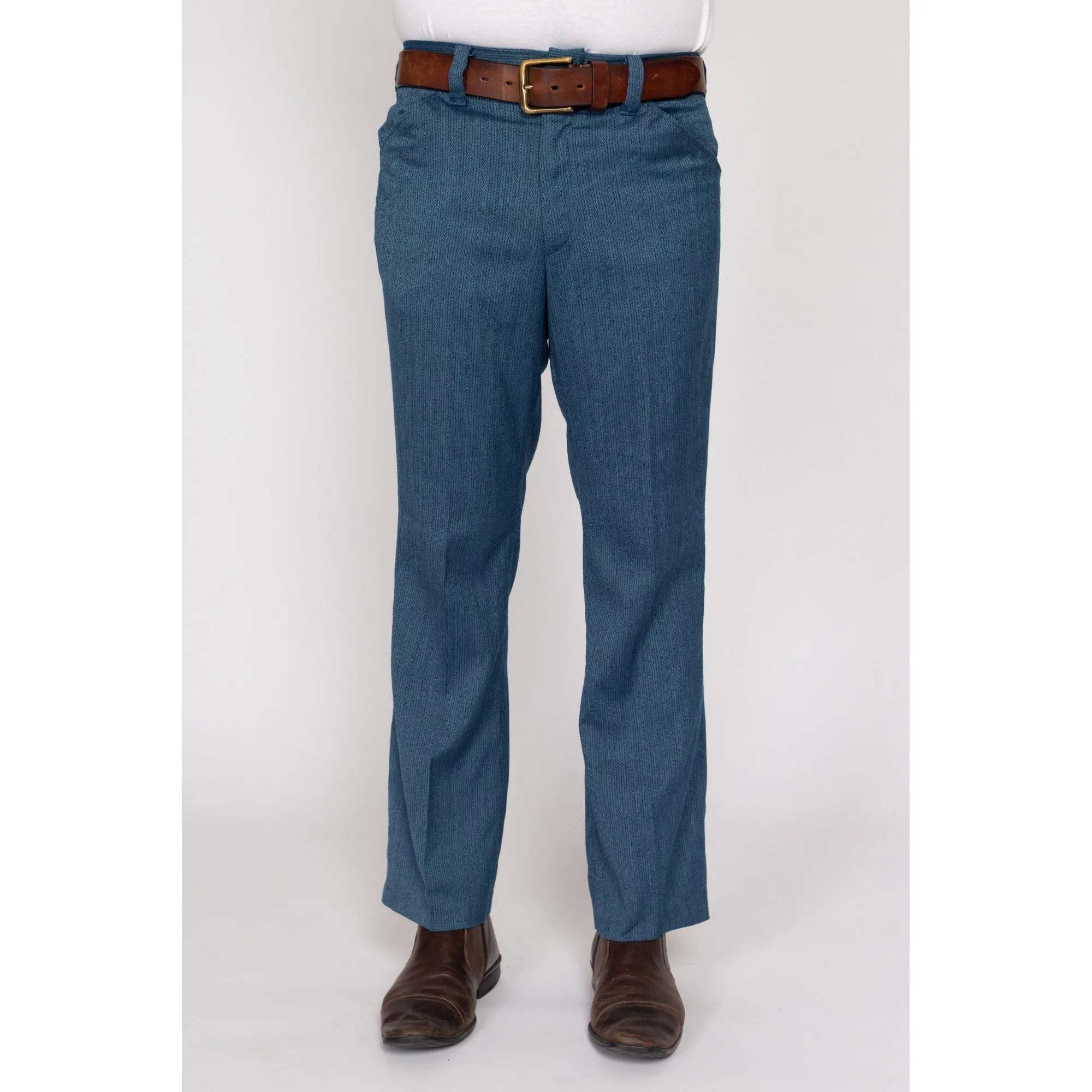 31x29 70s Slate Blue Herringbone Trousers