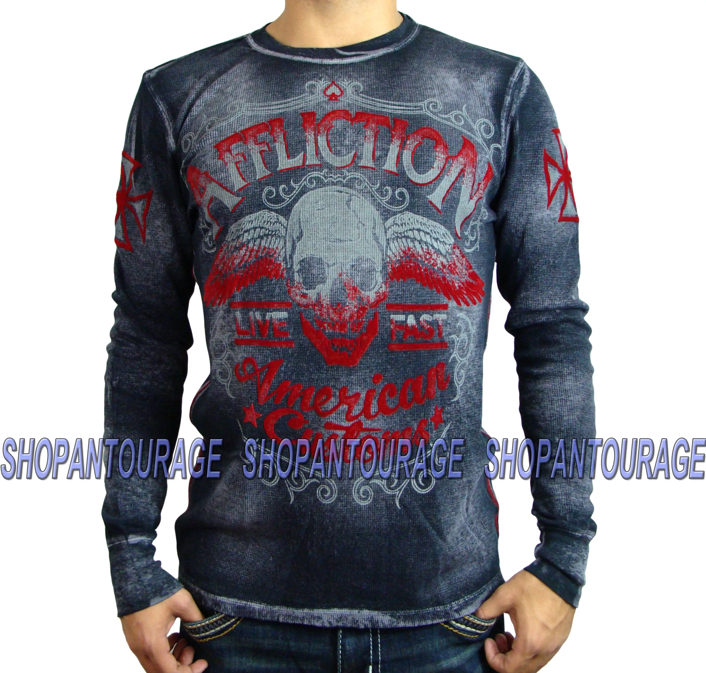 Affliction AC Checkpoint A11877 New Long Sleeve Charcoal Thermal T-shirt For Men