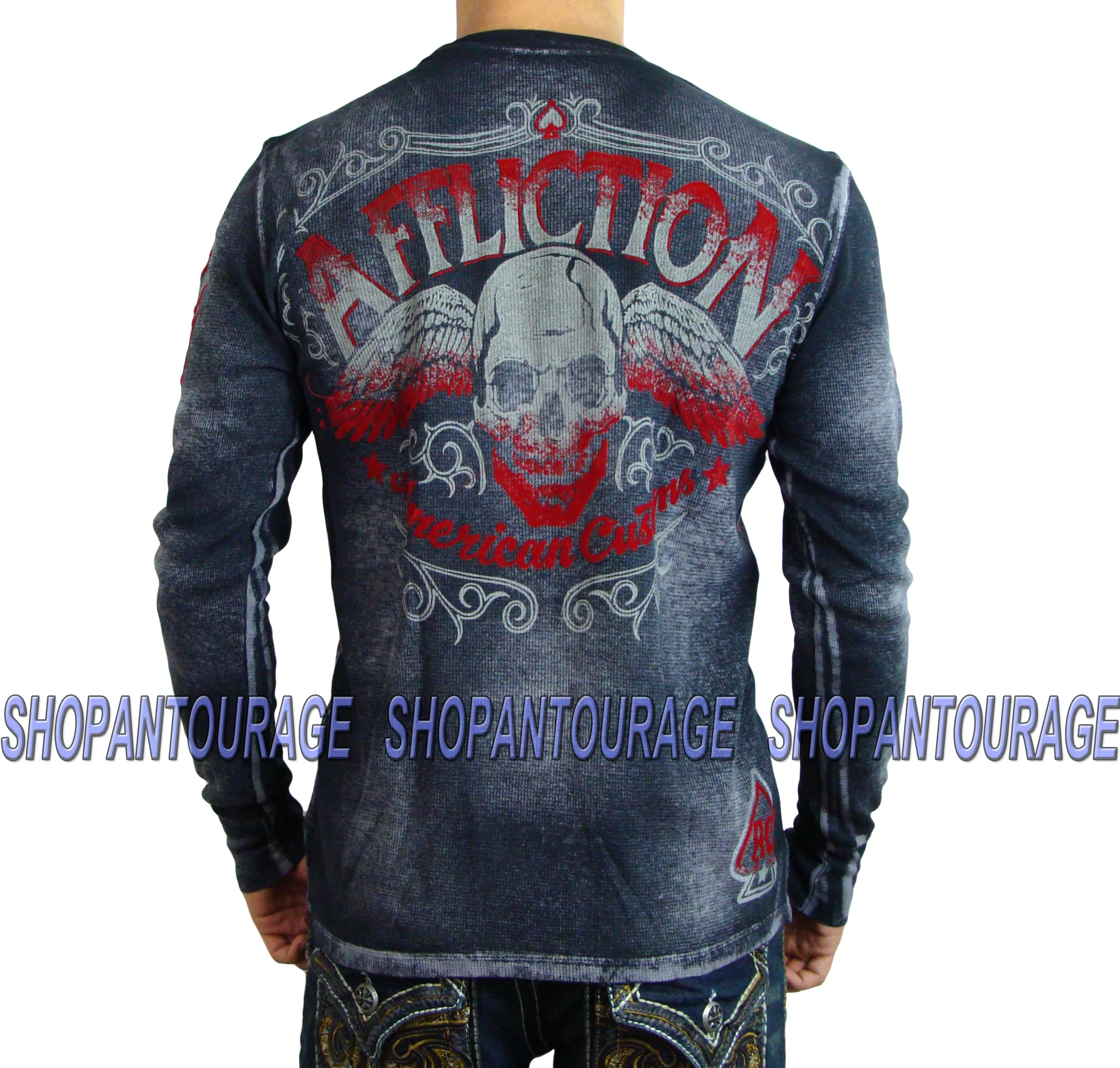 Affliction AC Checkpoint A11877 New Long Sleeve Charcoal Thermal T-shirt For Men