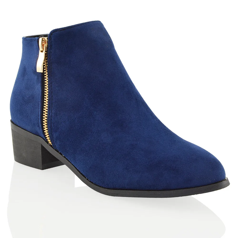 Alberto Zip Up Ankle Boots With Low Block Heel in Brown Faux Suede