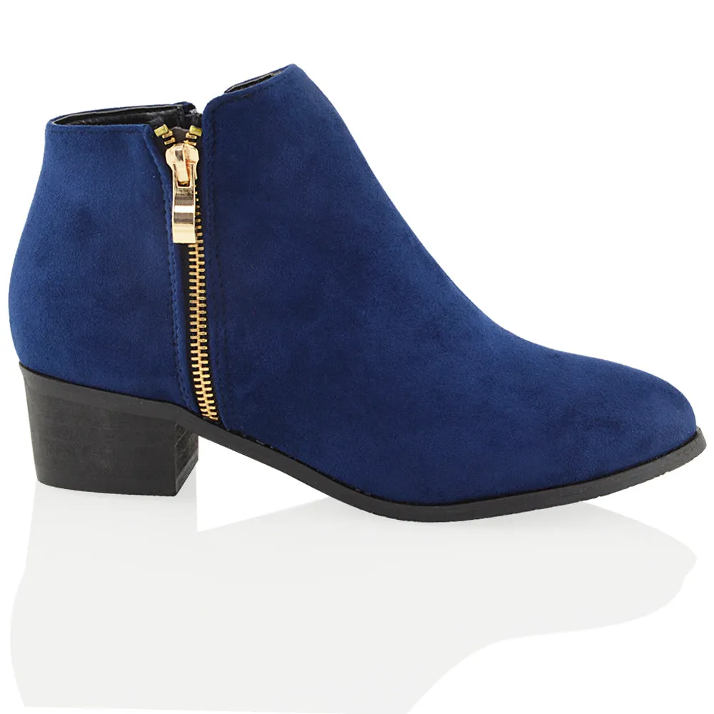 Alberto Zip Up Ankle Boots With Low Block Heel in Brown Faux Suede