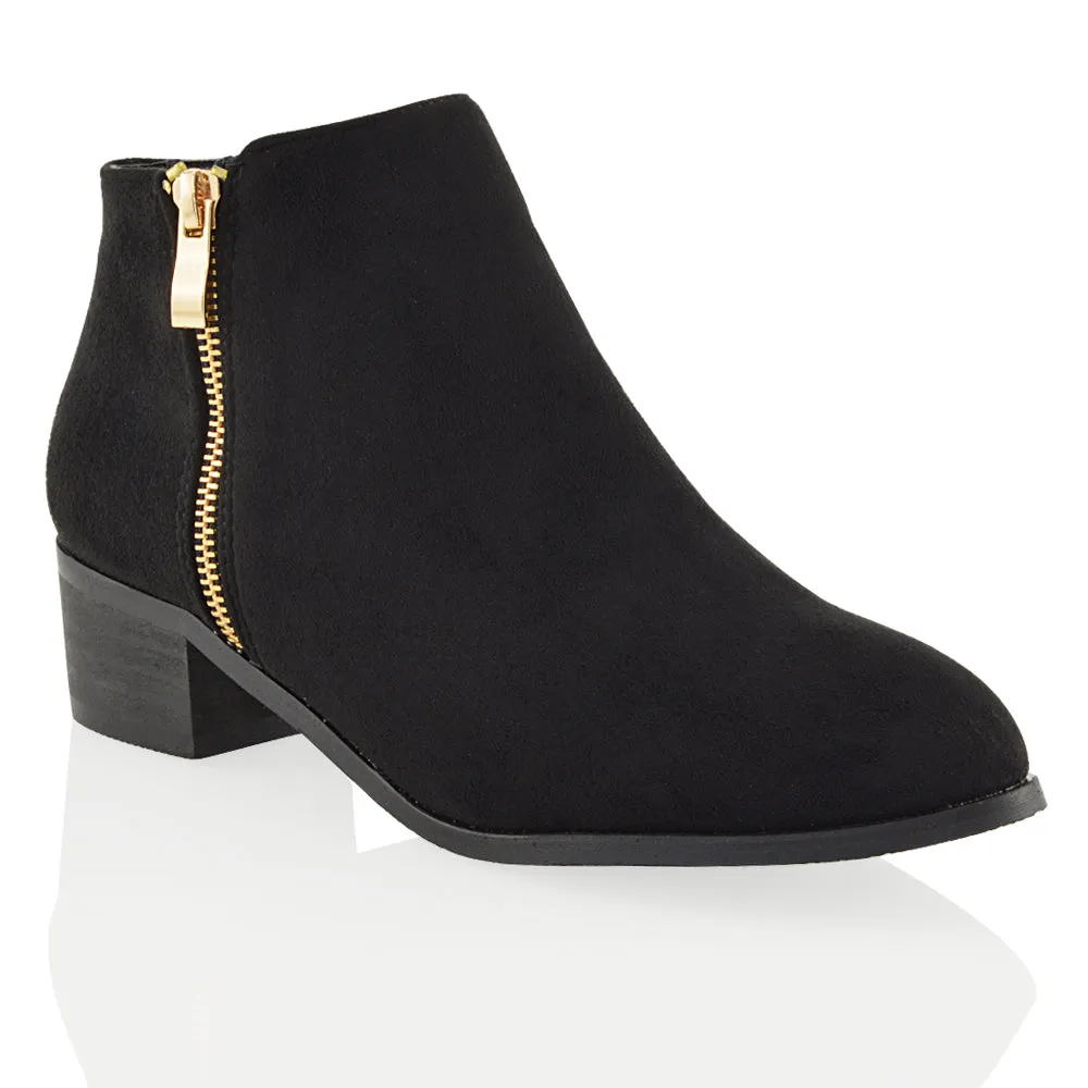 Alberto Zip Up Ankle Boots With Low Block Heel in Brown Faux Suede