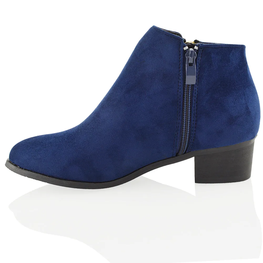 Alberto Zip Up Ankle Boots With Low Block Heel in Brown Faux Suede