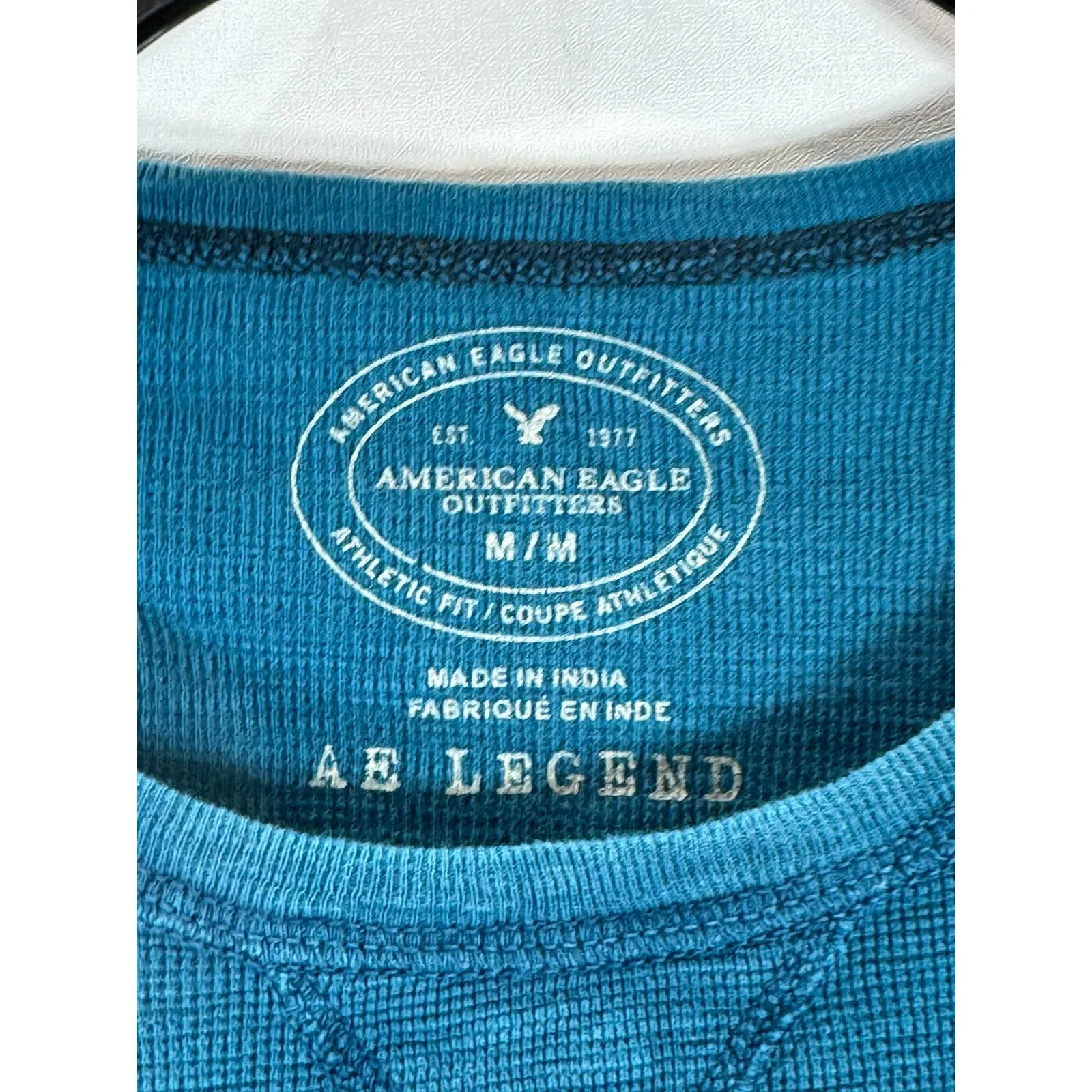 AMERICAN EAGLE OUTFITTERS Men's Blue Crewneck Athletic-Fit Thermal Shirt SZ M