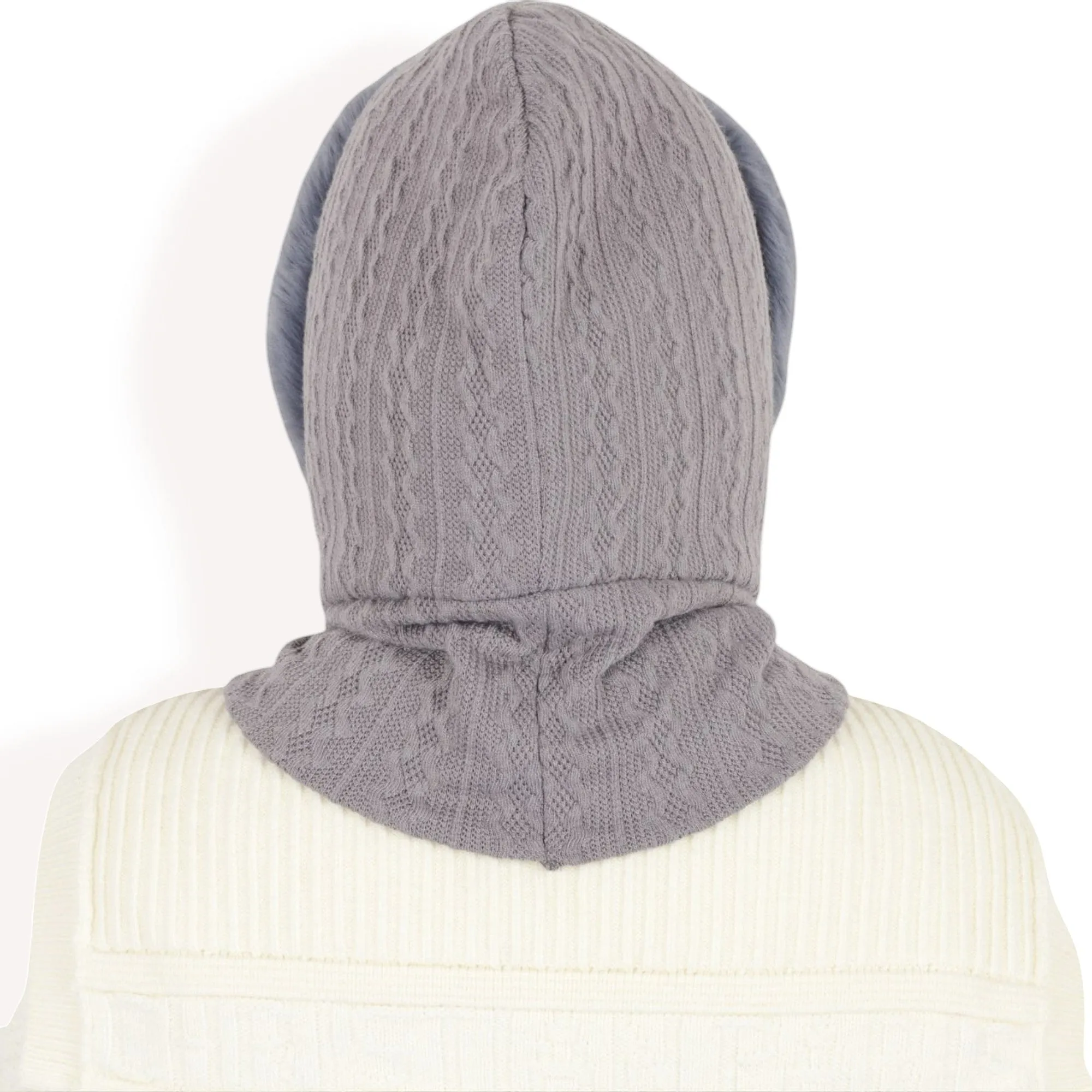 Anna-Kaci Women's Faux Fur Lined Knit Hooded Scarf with Adjustable Drawstring and Full Coverage for Winter Warmth