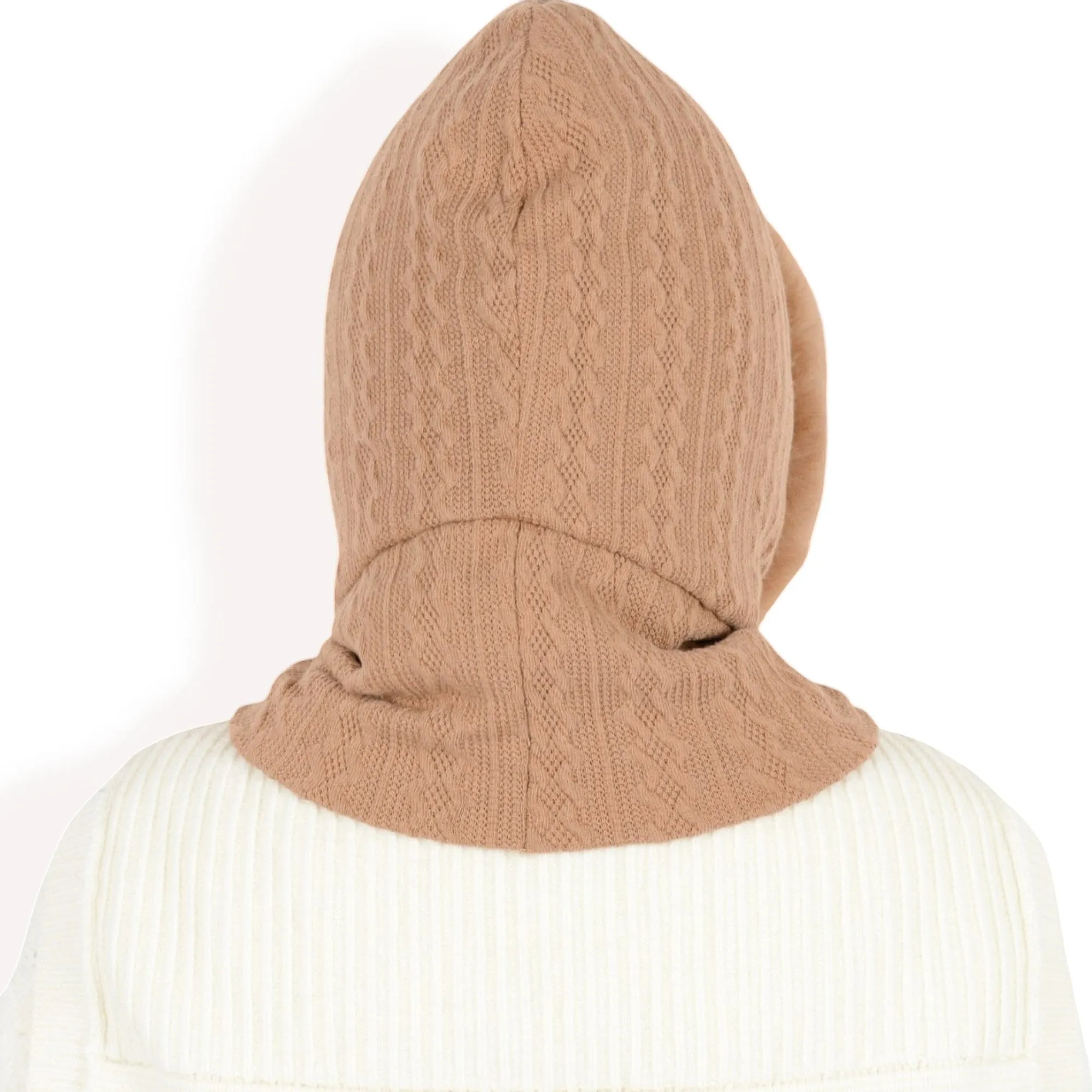 Anna-Kaci Women's Faux Fur Lined Knit Hooded Scarf with Adjustable Drawstring and Full Coverage for Winter Warmth