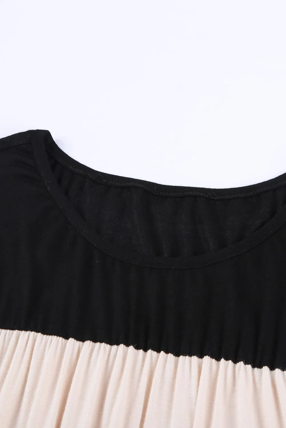 Apricot Apricot Round Neck Long Sleeve Color Block Tunic Top
