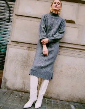 B Young Mania Cable Knit Dress MID GREY MELANGE