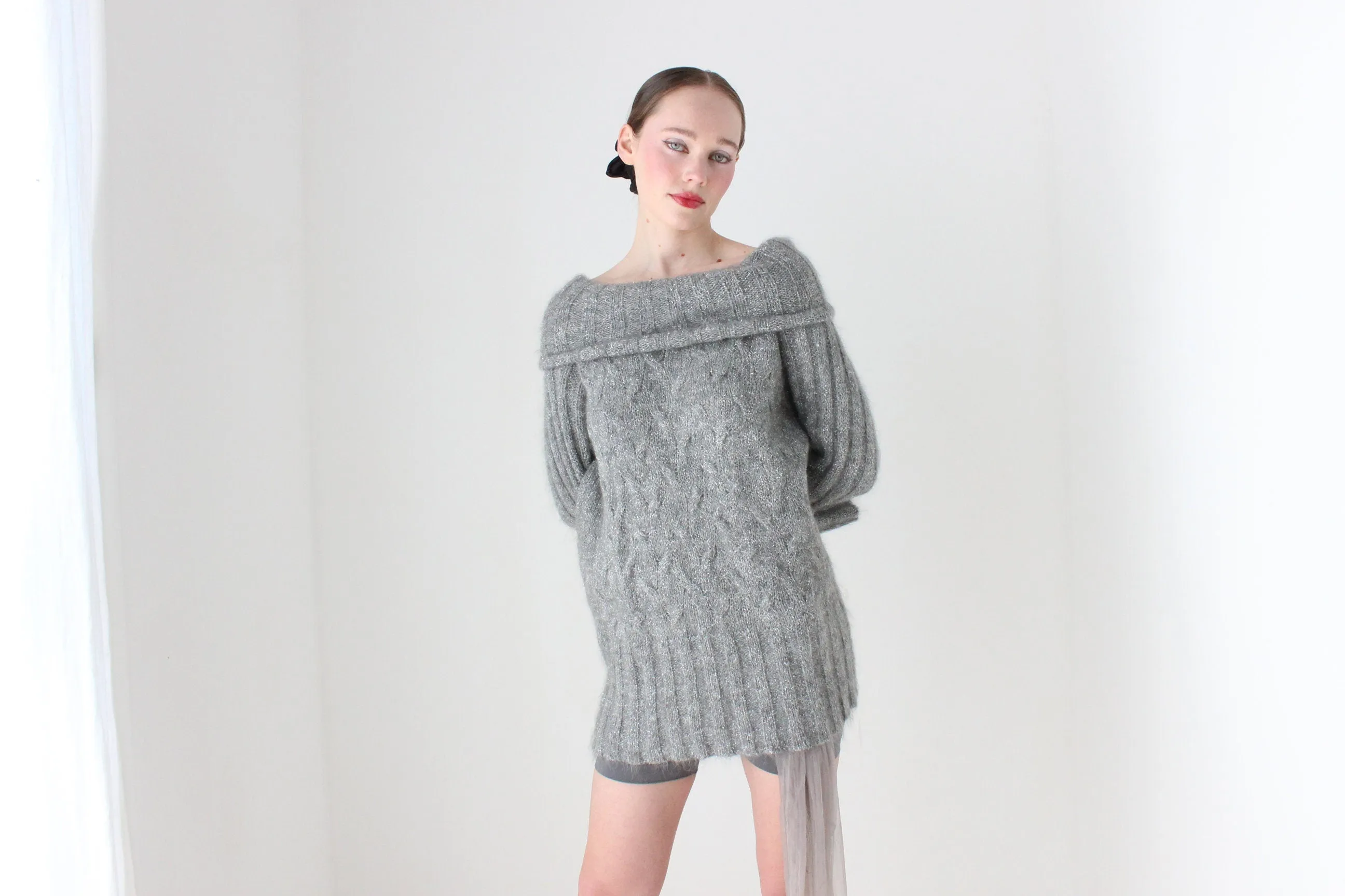 BALLETCORE 80s Escada Mohair Blend Off Shoulder Sweater Dress