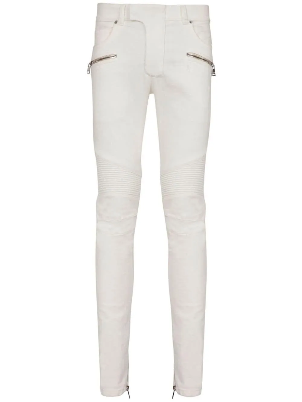 BALMAIN Men's White Biker Denim Jeans