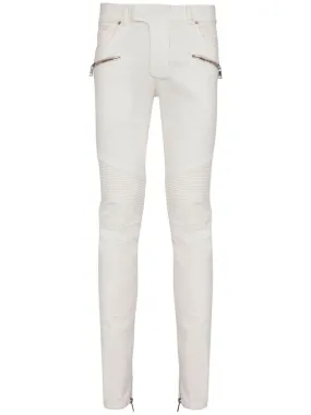 BALMAIN Men's White Biker Denim Jeans