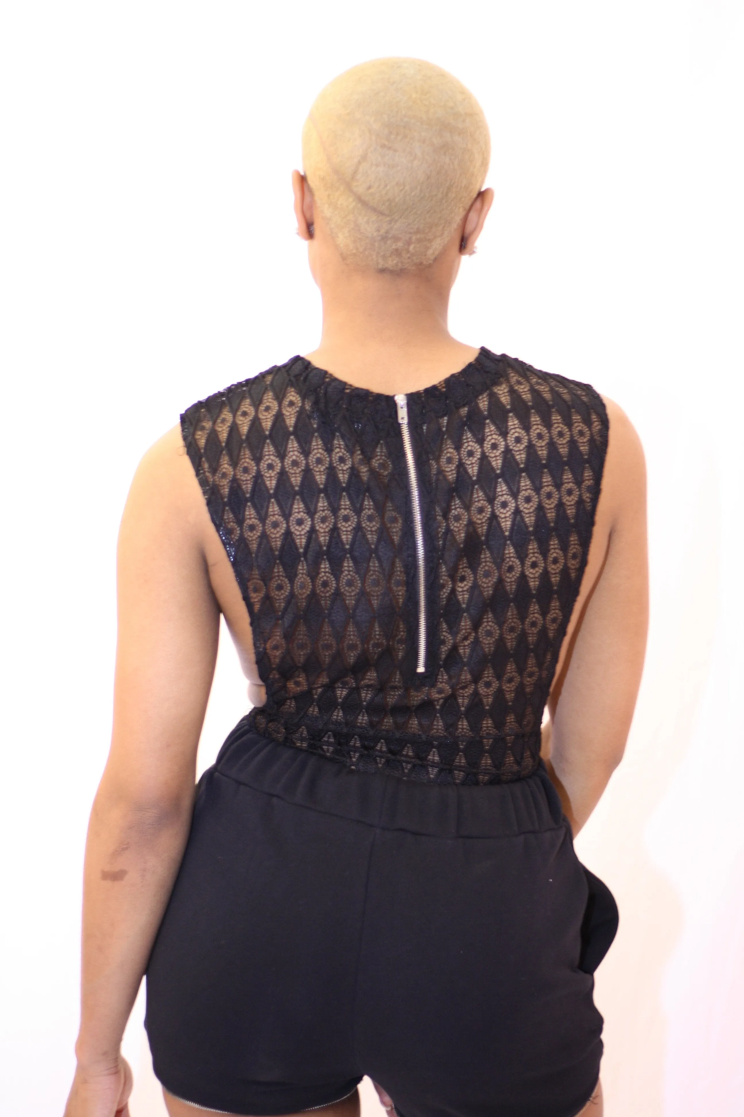 Black Bold Lace Bodysuit