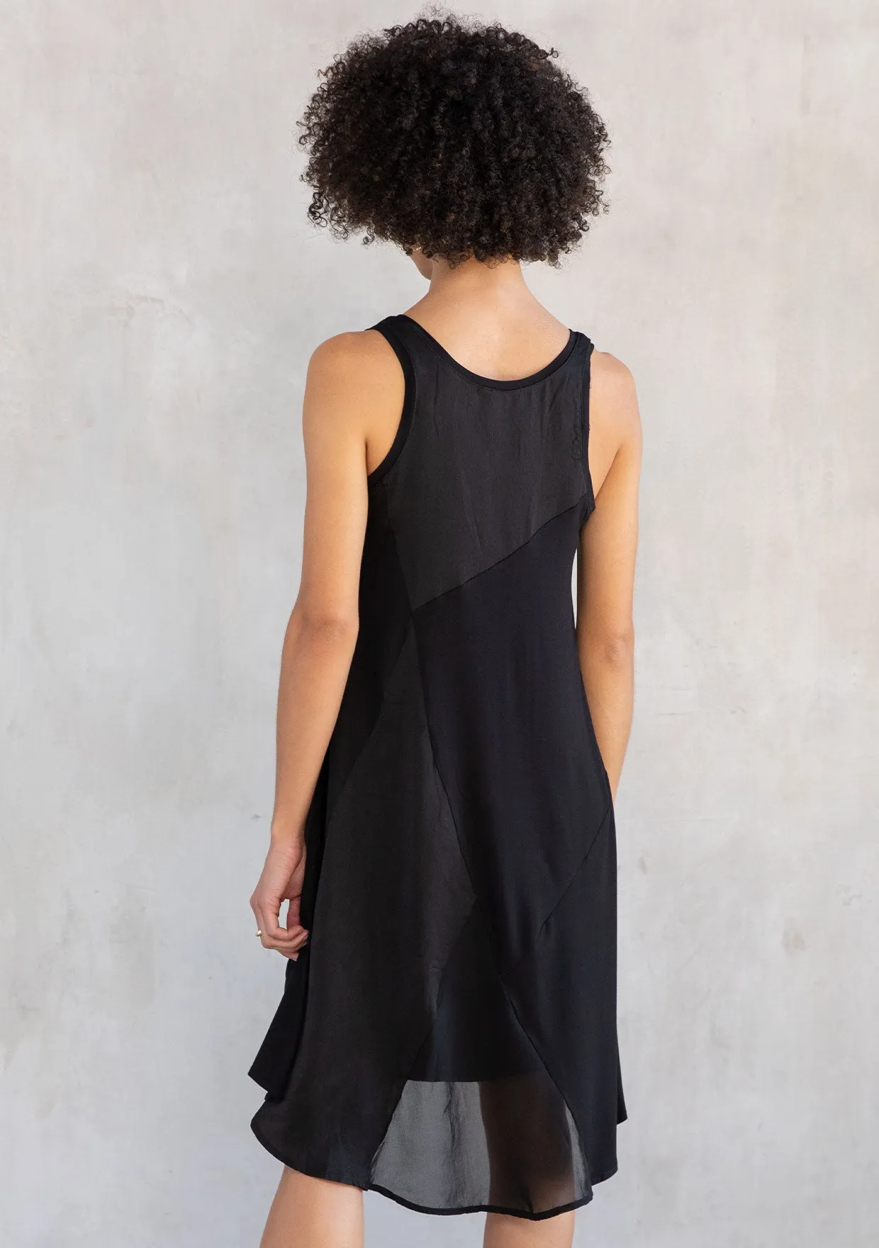 Black Mixed Media Scoop Neck Tank Mini Dress