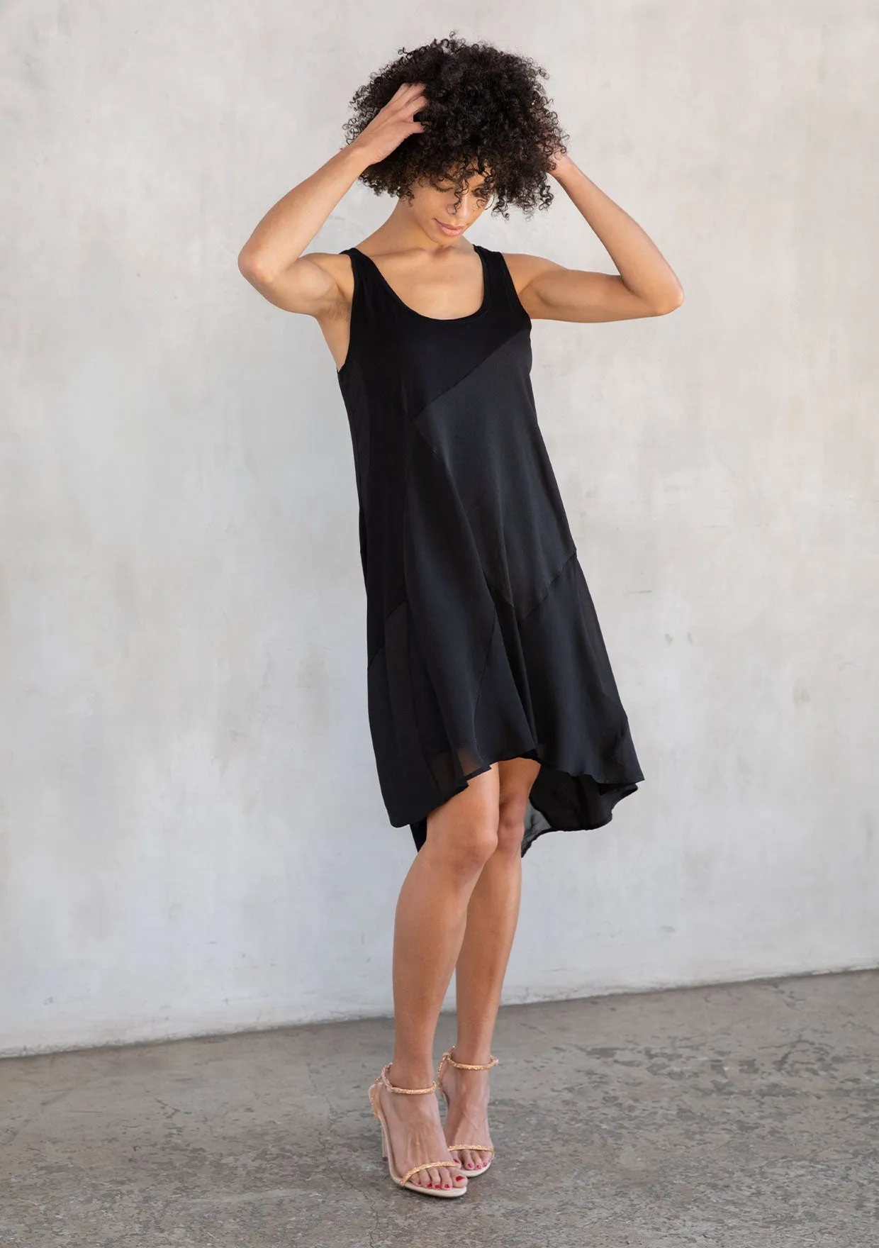 Black Mixed Media Scoop Neck Tank Mini Dress