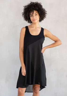 Black Mixed Media Scoop Neck Tank Mini Dress