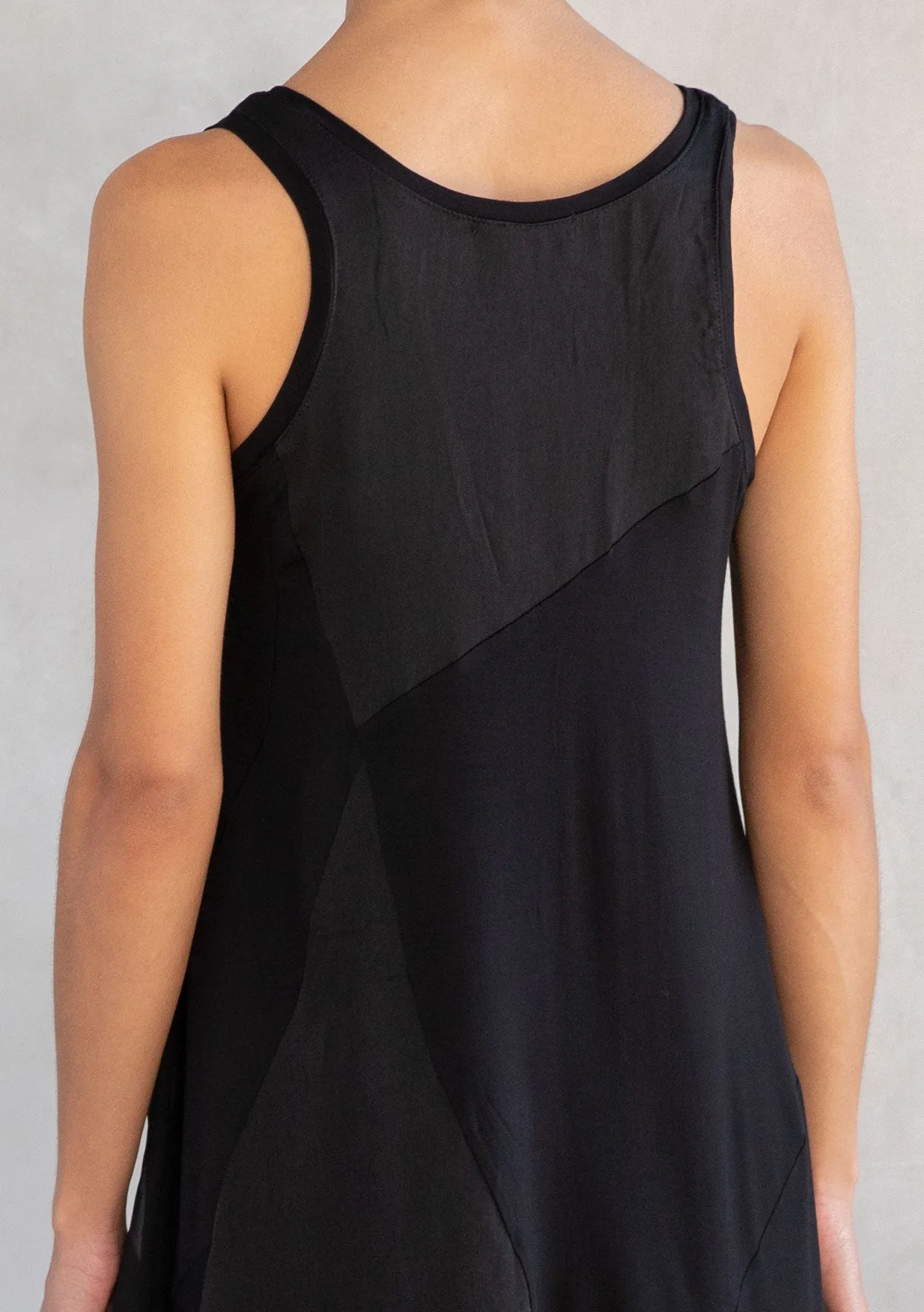 Black Mixed Media Scoop Neck Tank Mini Dress