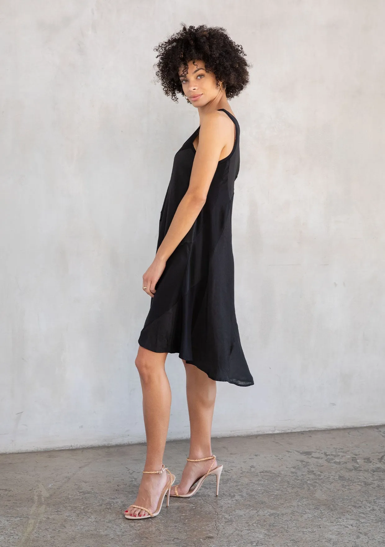 Black Mixed Media Scoop Neck Tank Mini Dress