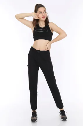 Black Soft Jersey Stretchy Combat Utility Trousers