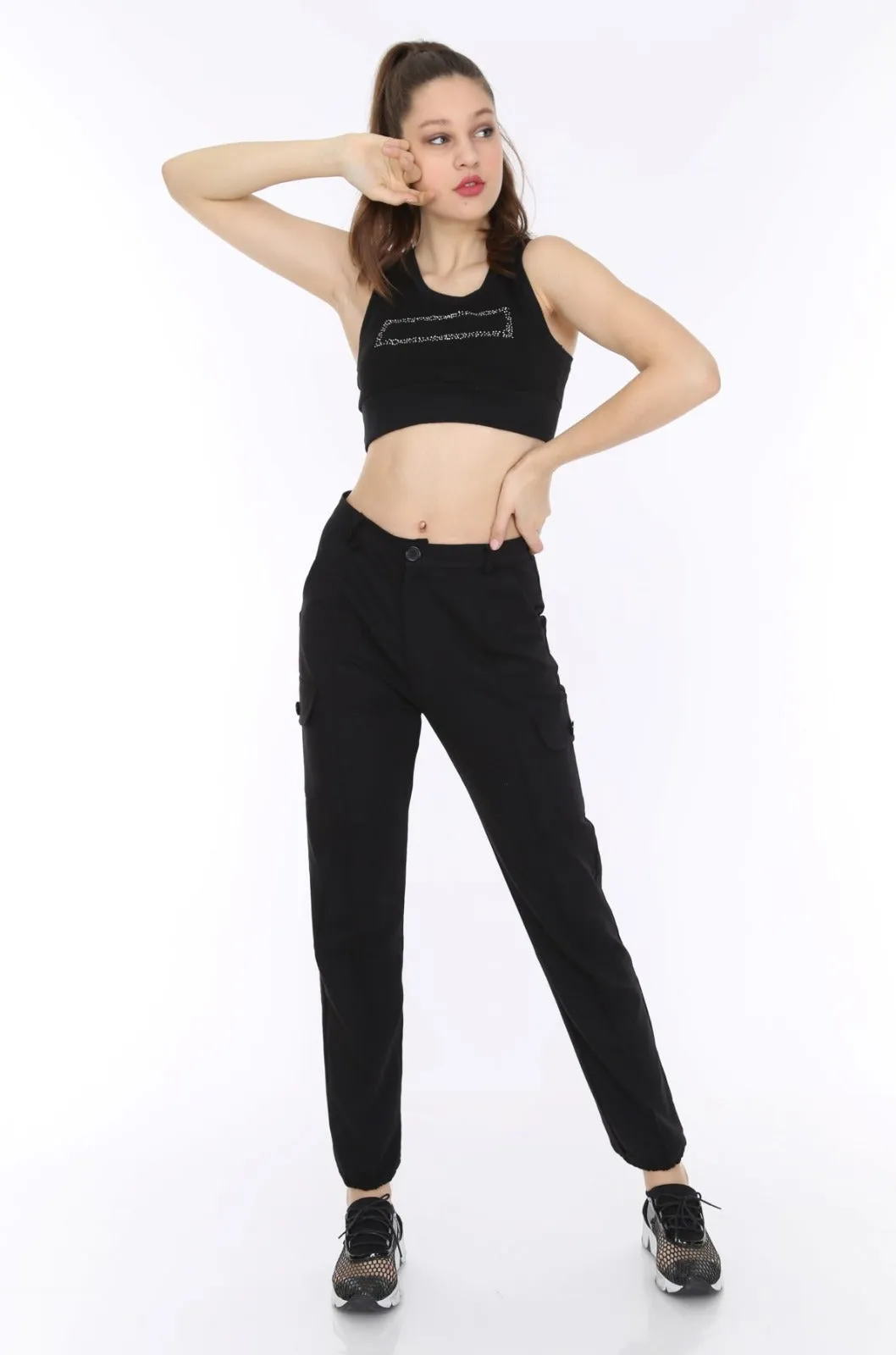 Black Soft Jersey Stretchy Combat Utility Trousers