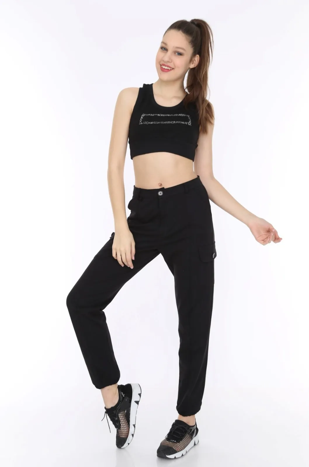 Black Soft Jersey Stretchy Combat Utility Trousers