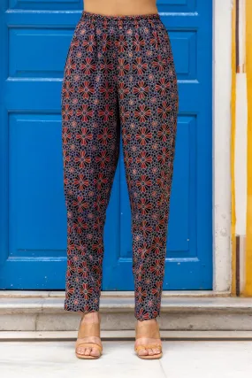 Blue Ajrakh Printed Pants with Elastic Waist