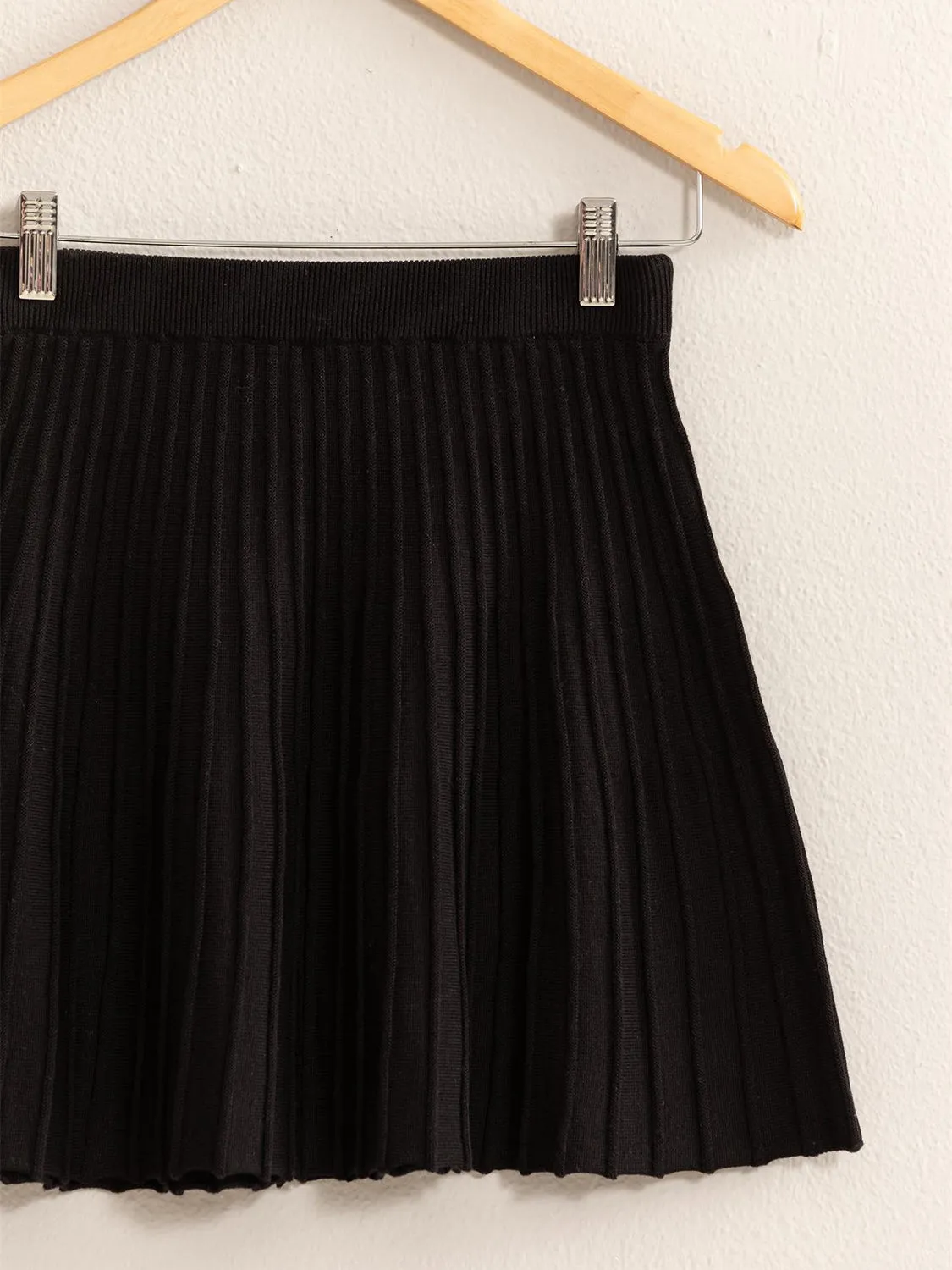 Blue Zone Planet |  HYFVE High Waist Knit Pleated Flare Mini Skirt