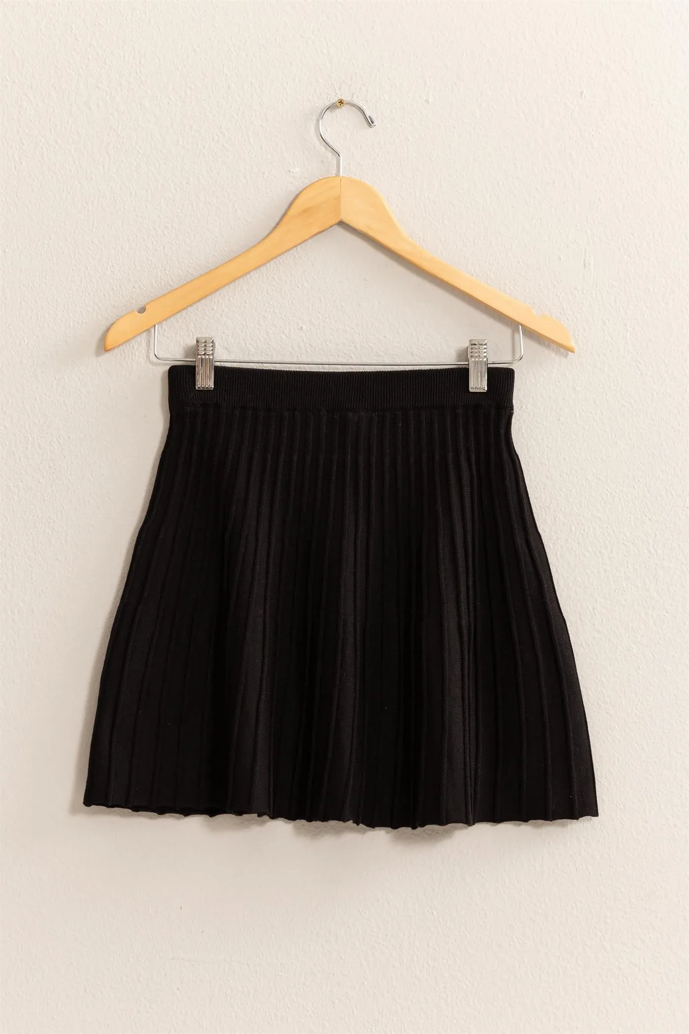 Blue Zone Planet |  HYFVE High Waist Knit Pleated Flare Mini Skirt