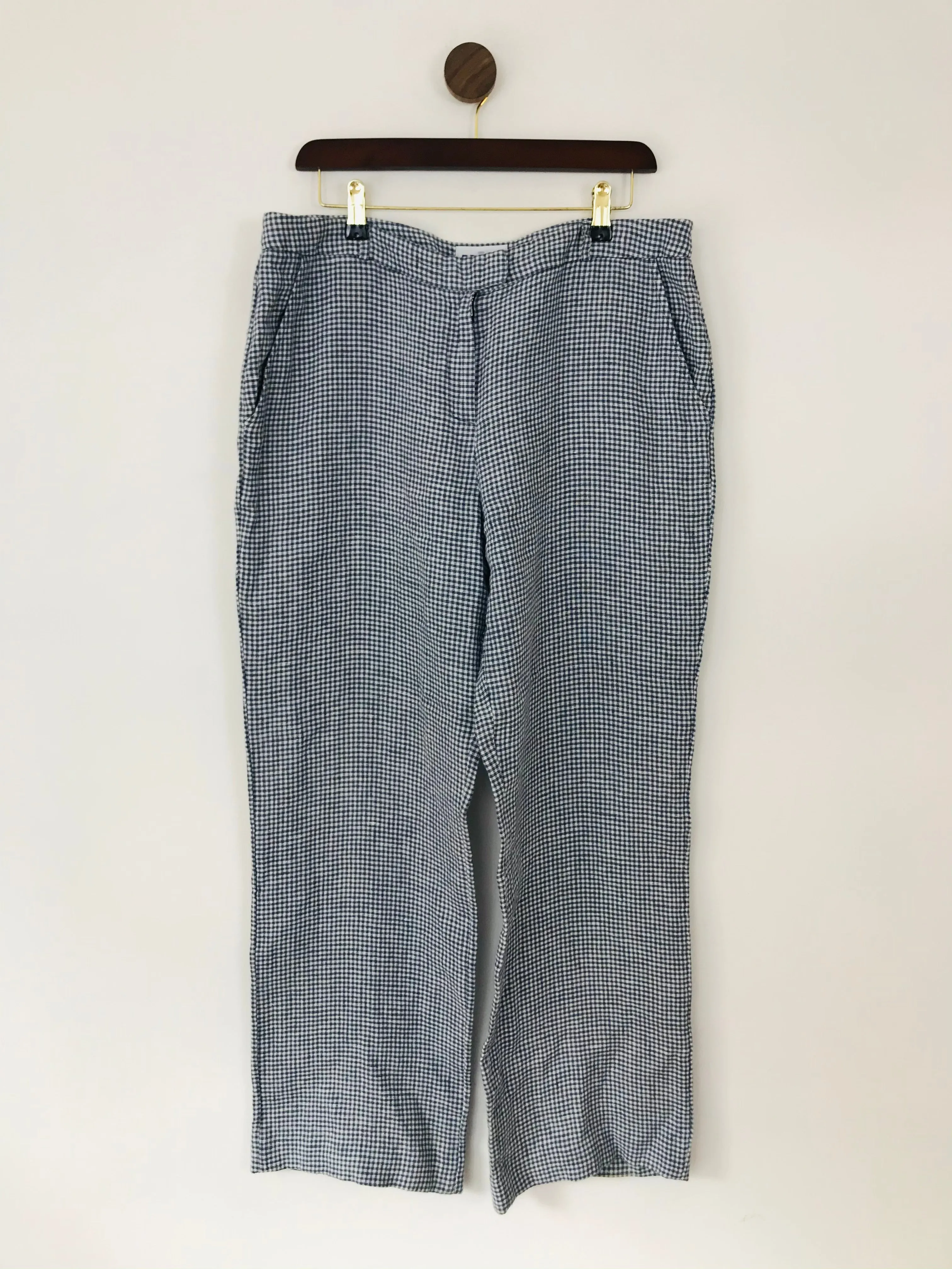 Brora Women's Linen Check Trousers | UK14 | Blue