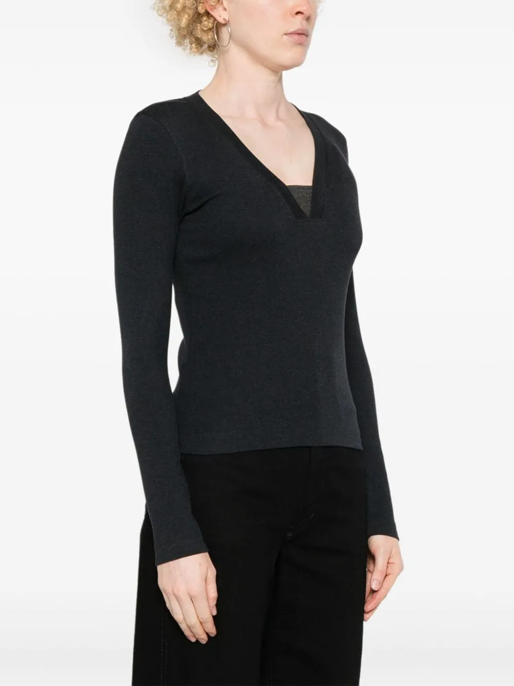 BRUNELLO CUCINELLI Elegant Dark Grey Cotton V-Neck T-Shirt