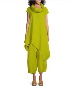 Bryn Walker Noa Light Linen Draped Cowl Neck Short Sleeve Asymmetric Tunic Set