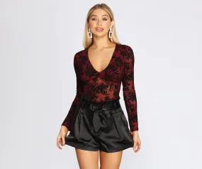 Burnout Flocked Velvet Bodysuit