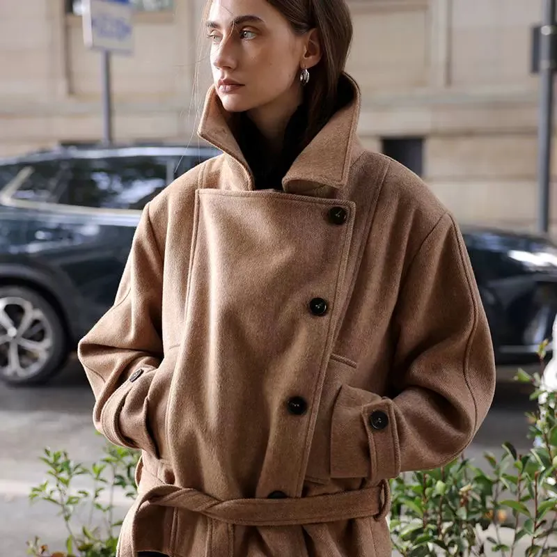 Camel Wool Double-Breasted Coat