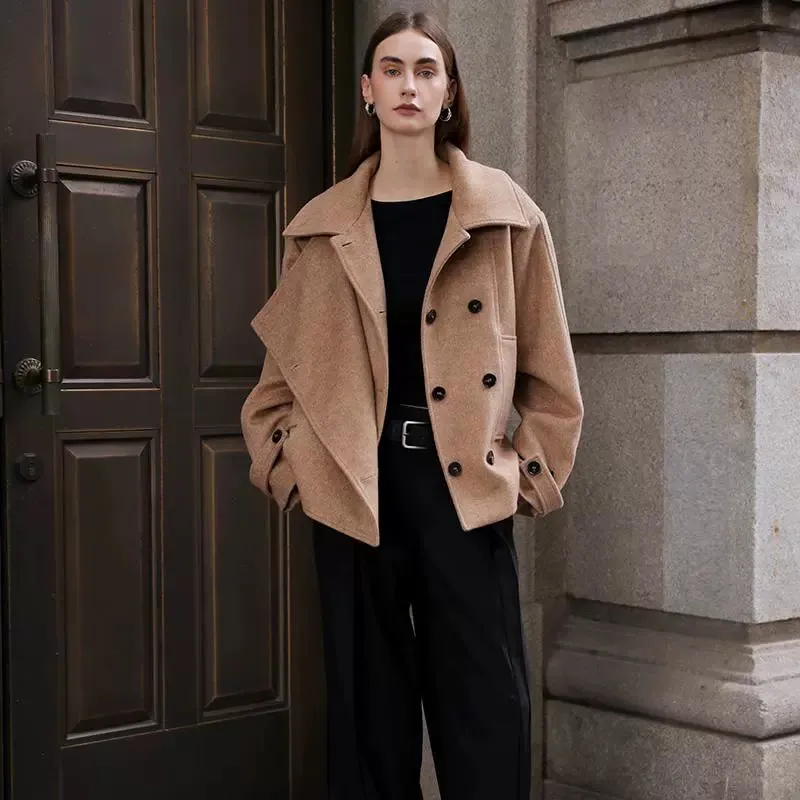Camel Wool Double-Breasted Coat