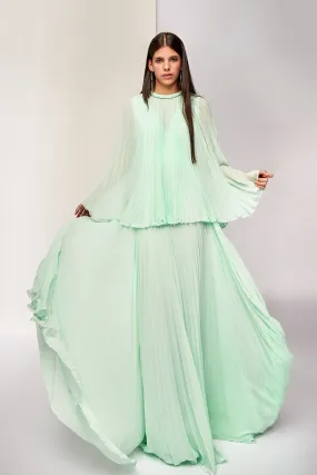 Cape Pleated Blouse with Flared A-line Skirt