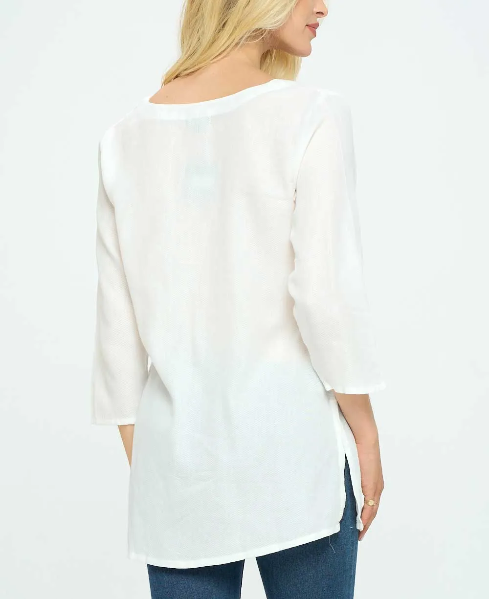 Chakra Design White Woven Lightweight Cotton Tunic Top
