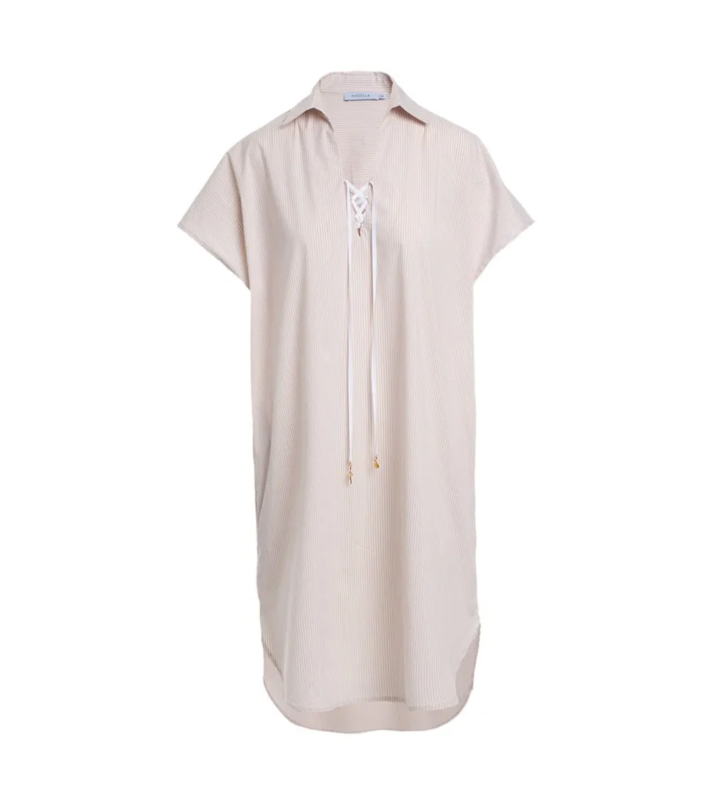 Chloe Lace-up Tunic Beige/White Stripes