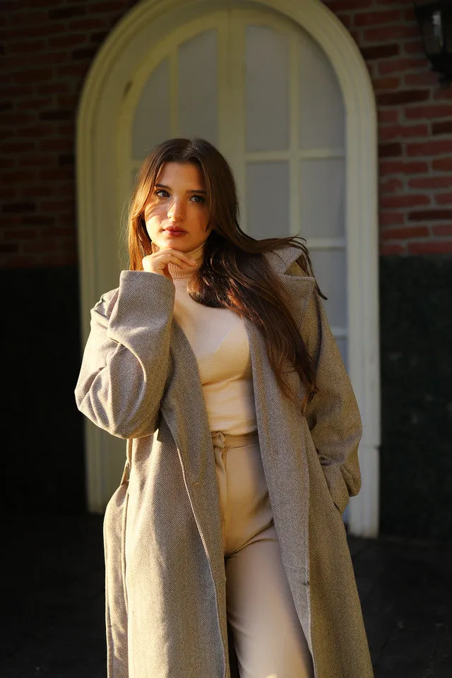 Classic Tweed Wool Wide Collar Coat
