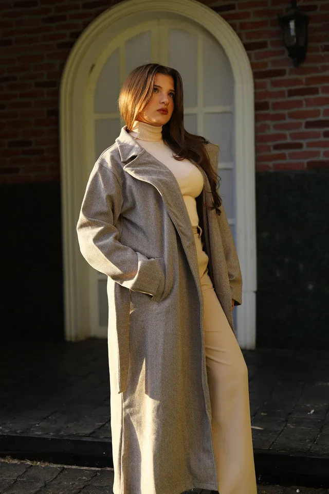 Classic Tweed Wool Wide Collar Coat